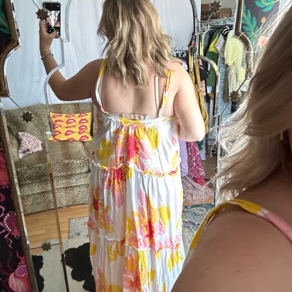 Free People Moonshine Midi Dress Floral Yellow White Medium - Picture 7 of 8